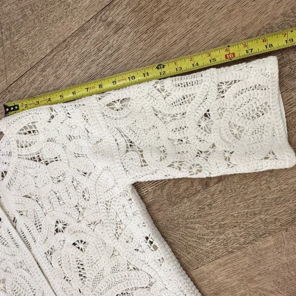 Anthropologie Open Front Crochet Lace Kimono Cropped Cardigan Jacket small - Picture 14 of 16